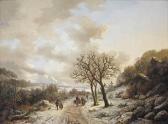 BODEMANN Willem 1806-1880,A sunlit winter landscape with travellers on a pat,Christie's 2015-06-23
