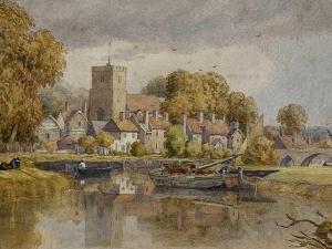 BODEN Samuel Standige 1826-1882,church by river with boats and figure fishin,1872,Rogers Jones & Co 2024-02-13