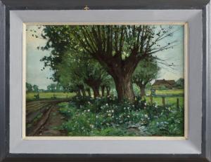 BODIFÉE Paul 1866-1939,Landscape with pollard willows and farm,Twents Veilinghuis NL 2021-04-08