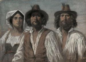 BODINIER Guillaume 1795-1872,Zwei Bauern und eine junge Frau in italienischer,1846,Galerie Bassenge 2020-06-03