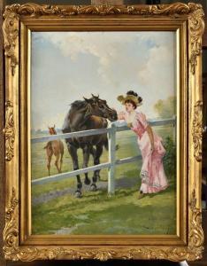 BODOY Ernest Alexandre 1800-1800,Elégante caressant un cheval,Osenat FR 2023-06-18