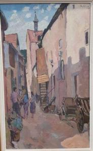 BOEHRINGER Auguste 1913-1971,Rue de village,1958,Chayette et Cheval FR 2021-01-29