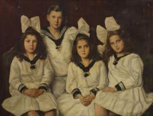 Boehringer Konrad Emmanuel 1863-1940,Group portrait of three girls and a boy seated,1921,Rosebery's 2017-12-06