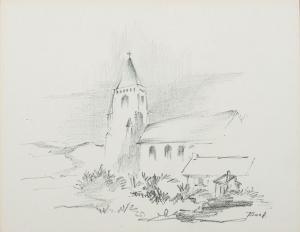 BOEL Maurice 1913-1998,Landscape with a Church and cottage,Bearnes Hampton & Littlewood 2024-02-13