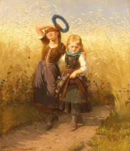 BOETTCHER Christian Eduard,Two Girls with a Cornflower Wreath,1885,Palais Dorotheum 2021-12-17