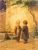 BOETTCHER Christian Eduard 1818-1889,Zwei Kleinkinder auf einer Dorfstraße,Heickmann DE 2009-06-27
