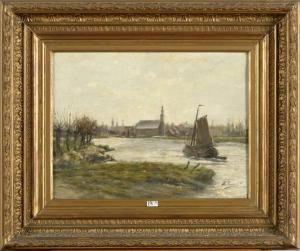 BOGAERD Herman 1867-1932,Paysage fluvial en Hollande,1887,VanDerKindere BE 2015-09-15
