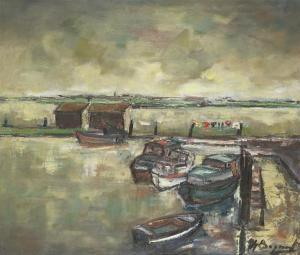 BOGAERT Theo 1850-1900,Boats at the docks,Bernaerts BE 2010-02-08