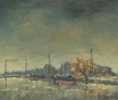 BOGAERT Theo 1850-1900,River landscape with moored boats,Bernaerts BE 2010-02-08