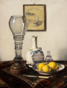 BOGAERTS Jan 1878-1962,A still life with lemons on a porcelain plate, a r,1953,Venduehuis 2023-05-24