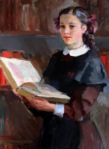BOGAEVSKAYA Olga Borisovna 1915-2000,"School Girl with a Book", A Young Girl in,1950,John Nicholson 2019-02-27