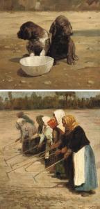 BOGATOV Nikolai Alekseevich,Spaniels with a drinking bowl; and Peasant women p,Christie's 2007-11-28