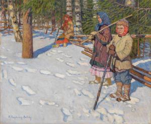 BOGDANOV BELSKY Nikolai Petrovich 1868-1945,Children in a Wintry Forest,MacDougall's GB 2023-06-21