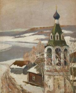 Bogolubov Boris Melitonovich,Russian wintry landscape near a church,Bruun Rasmussen 2020-12-07