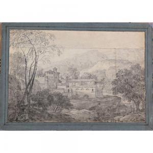 BOGUET Didier Nicolas 1755-1839,Paysage au village de montagne italien fortifié,Herbette 2023-03-19
