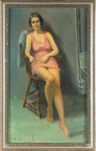 BOHANNAH Charles F 1910-1985,Portrait of a woman wearing a pink dress.,Eldred's US 2022-08-25
