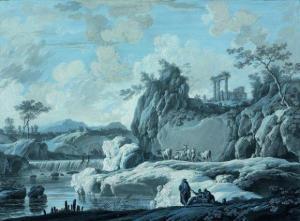 BOHER Francois 1769-1825,Paysage classique animé à la cascade,Piasa FR 2011-03-31