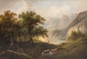 BOHM Eduard 1830-1890,Talsicht mit Blick auf einen See vor Gebirgslandsc,Palais Dorotheum 2023-11-22