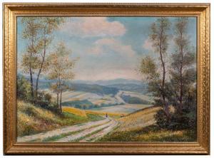 BOHM Gustav 1885-1974,A country side view with people walking along the road,Cobbs US 2021-11-13