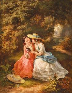 BOHN Heinrich,Two girls with Florentine straw hats in a forest g,1855,Palais Dorotheum 2023-09-07