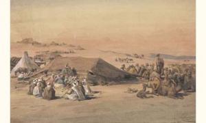 BOISSELIER Emile 1800-1900,campement dans le d,1874,Compagnie Marocaine des Oeuvres et Objets d'Art 2005-06-18