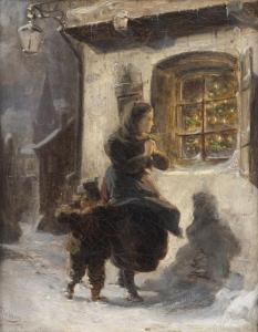 BOKER Carl 1836-1905,Abendspaziergang in winterlicher Stadt,Nagel DE 2019-02-27