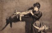 BOLINGBROKE Minna 1857-1939,Lady cleaning fowl sepia,1890,Keys GB 2017-05-26