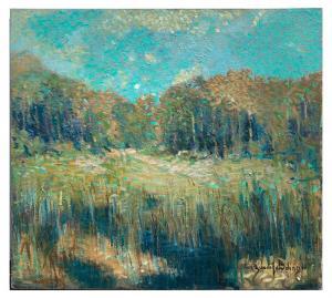 BOLINGER Franz Joseph,Impressionist Landscape of Field, Reeds, and Trees,Burchard 2021-05-16