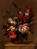 BOLLONGIER Hans 1600-1672,Bouquet on a stone pedestal,1672,AAG - Art & Antiques Group NL 2018-11-26