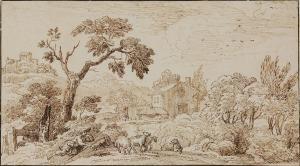 BOLOGNIAN SCHOOL,A shepherd and his flock in a wooded landscape, a ,Christie's GB 2010-01-27