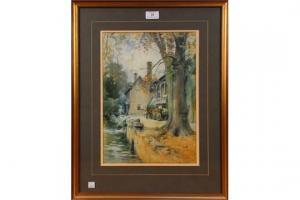 BOLTON John Nunn 1869-1909,Houses with Figures and Cart beside a Stream,Tooveys Auction 2015-03-25