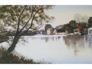 BOLTON R.H,River scene with buildings and moored boats,Capes Dunn GB 2014-03-25