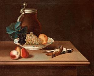 BOMAN Lars Henning 1720-1790,Still life with grapes, jar and birds,Bukowskis SE 2011-06-14