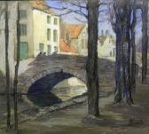 BOMFORD Lorna 1912-1913,A French town scene with figures crossing a bridge,Halls GB 2012-06-27
