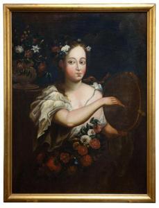 Bommer Johann Baptist 1705-1778,Junges Mädchen mit Blumen und Tambourin als Allego,Nagel 2018-02-21