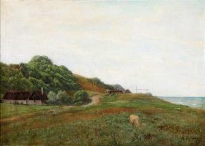 BOMUND Marius Madsen 1882-1963,Sheep grazing near the coast,1874,Bruun Rasmussen DK 2018-02-12