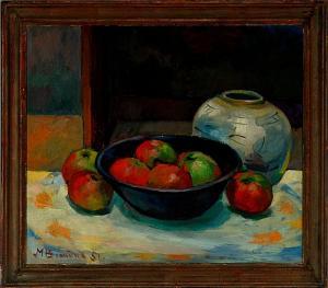 BOMUND Marius Madsen,Still life with a bojan and apples in a bowl,1951,Bruun Rasmussen 2007-09-10