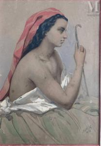 BONAPARTE Mathilde, Princesse 1820-1904,Femme au fichu rouge en buste,1864,Artprecium FR 2022-03-25