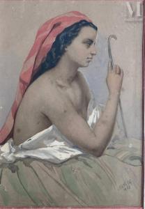 BONAPARTE Mathilde, Princesse 1820-1904,Femme au fichu rouge en buste,Millon & Associés 2023-03-17