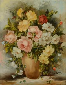 BONATI Manuela 1949,Pink and white roses held in a vase,Morphets GB 2016-09-08