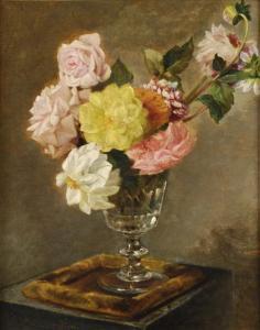 BONAVIA George 1851-1876,Still life of roses and dahlias in a glass,Dreweatt-Neate GB 2010-11-25
