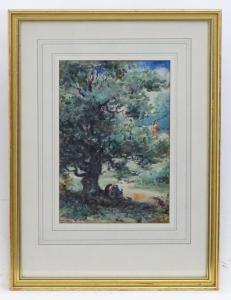 BOND Kenneth,A family with a dog sheltering under an old oak tr,Claydon Auctioneers 2021-08-04
