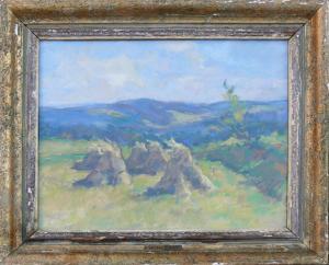 BONDY Walter 1880-1940,Spätsommerliche Landschaft mit Heugarben,1930,Geble DE 2021-04-24