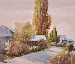 BONE Thomas Henry 1901-1953,Farmyard with Poplars, Adelaide Hills,Elder Fine Art AU 2015-10-11