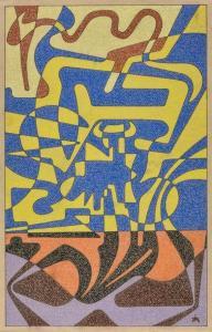 BONFILS JACK 1935-1992,Composition bleue et jaune,Boisgirard - Antonini FR 2018-07-04