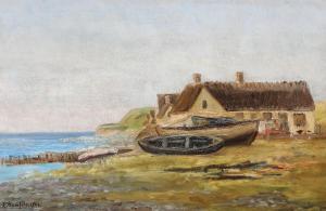 BONFILS Louise 1856-1933,Coastal scenery with houses and small boats,1901,Bruun Rasmussen 2024-03-11