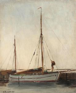 BONFILS Louise,View from a habour with two small sailing ships,1883,Bruun Rasmussen 2024-01-08