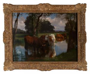 BONHEUR Auguste 1824-1884,Cows watering under the shade of trees,Eldred's US 2023-07-27