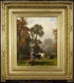 BONHEUR Auguste,Landscape with a forest and cows on the waterside,Galerie Koller 2009-12-01