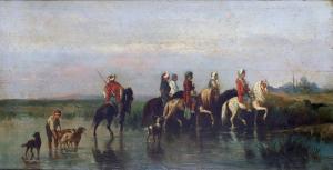 BONHEUR Ferdinand,Cavaliers orientalistes traversant une pièce d'eau,Bayeux Encheres 2023-07-14
